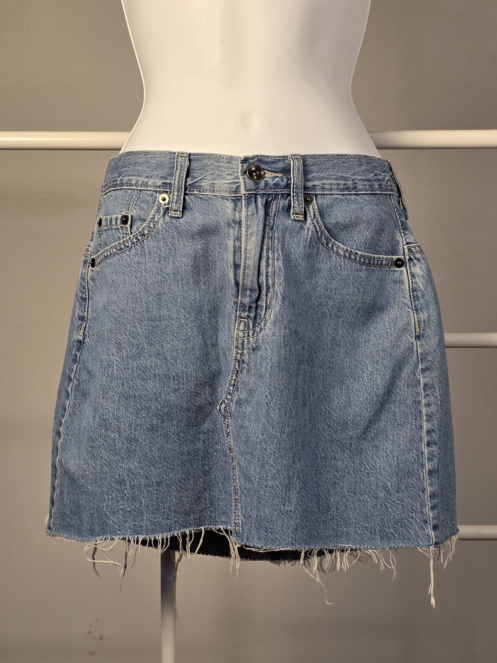 PRIDE Rainbow Embroidered Denim Mini Skirt XS Frayed Hem Y2K